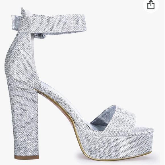 Silver Platform Chunky Heel Sandal Open Toe - Picture 2 of 3